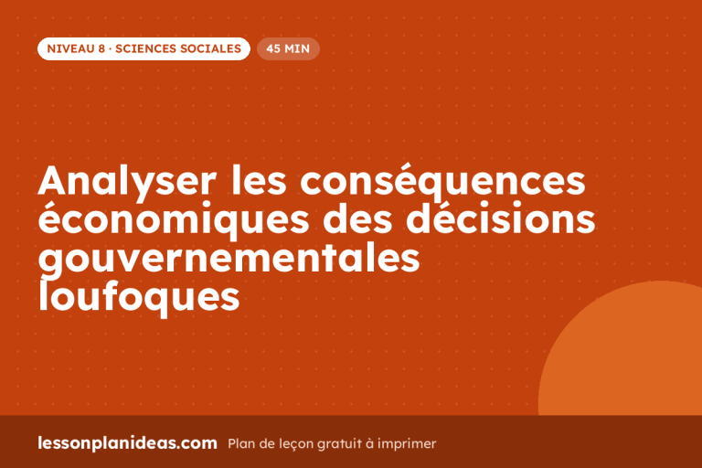 Analyser les conséquences économiques des décisions gouvernementales loufoques – plan de leçon, Sciences sociales, Niveau 8