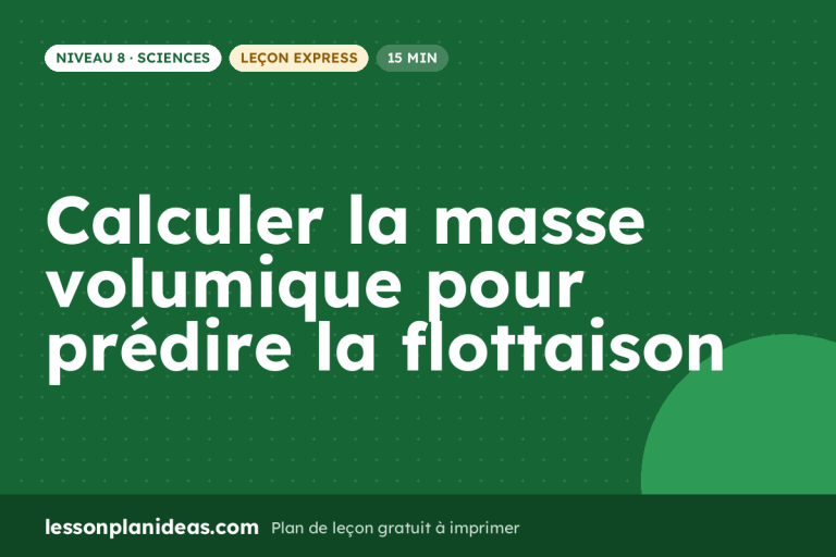 Calculer la masse volumique pour prédire la flottaison – plan de leçon, Sciences, Niveau 8