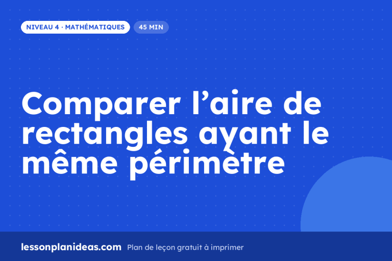 Comparer l’aire de rectangles ayant le même périmètre – plan de leçon, Mathématiques, Niveau 4