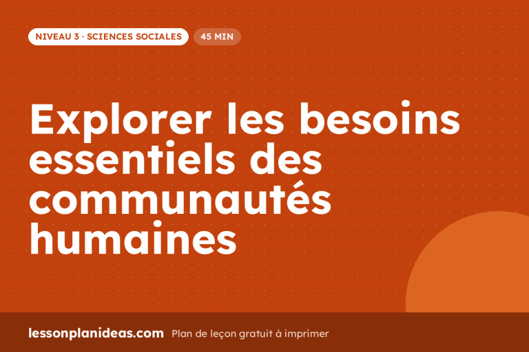 Explorer les besoins essentiels des communautés humaines – plan de leçon, Sciences sociales, Niveau 3