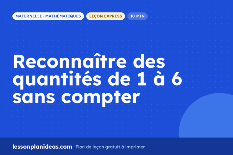 Reconnaître des quantités de 1 à 6 sans compter – plan de leçon, Mathématiques, Maternelle