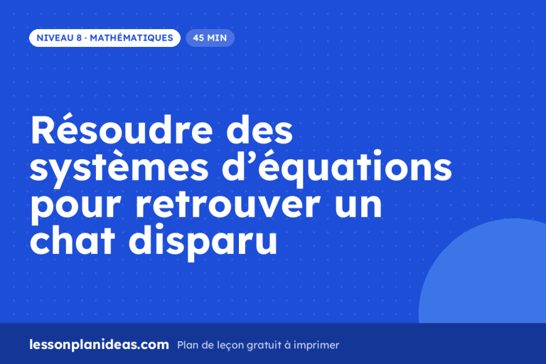 Résoudre des systèmes d’équations pour retrouver un chat disparu – plan de leçon, Mathématiques, Niveau 8